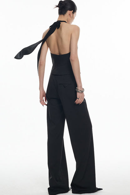 Black Diagonal Placket Sleeveless Vest