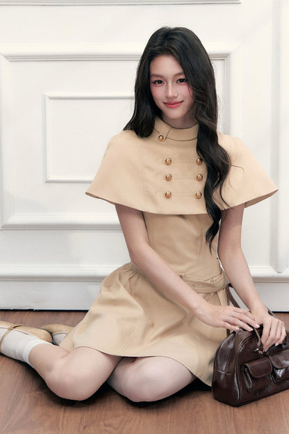 Khaki Cape and Halter Dress Set-Up
