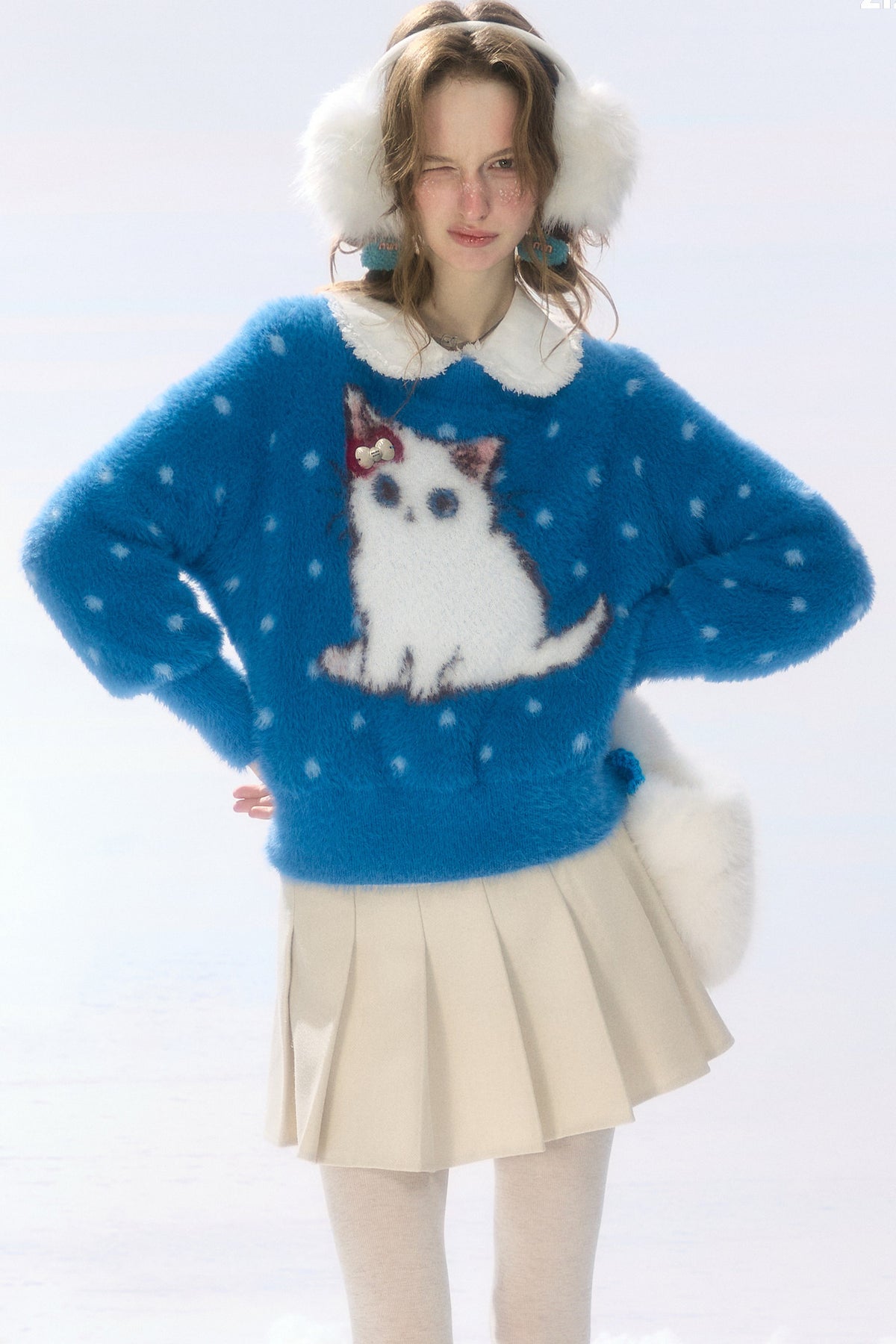 Blue Cat Polka Dot Sweater