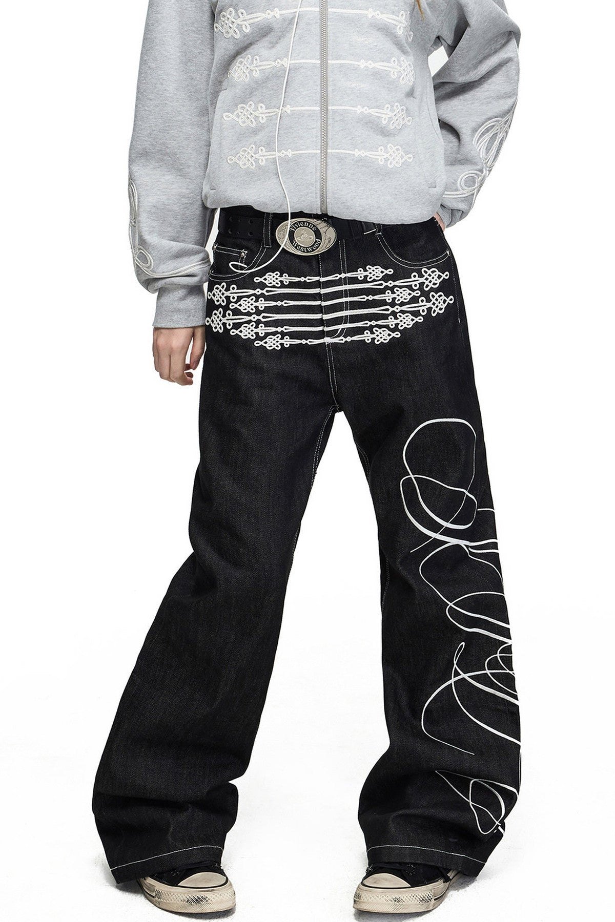 Rope Embroidery Flared Jeans