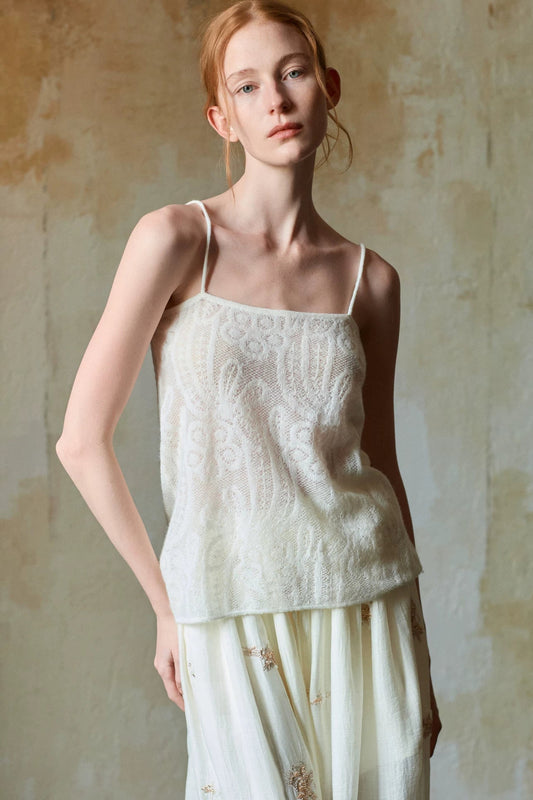 Cremeweißes Woll-Jacquard-Trägertop