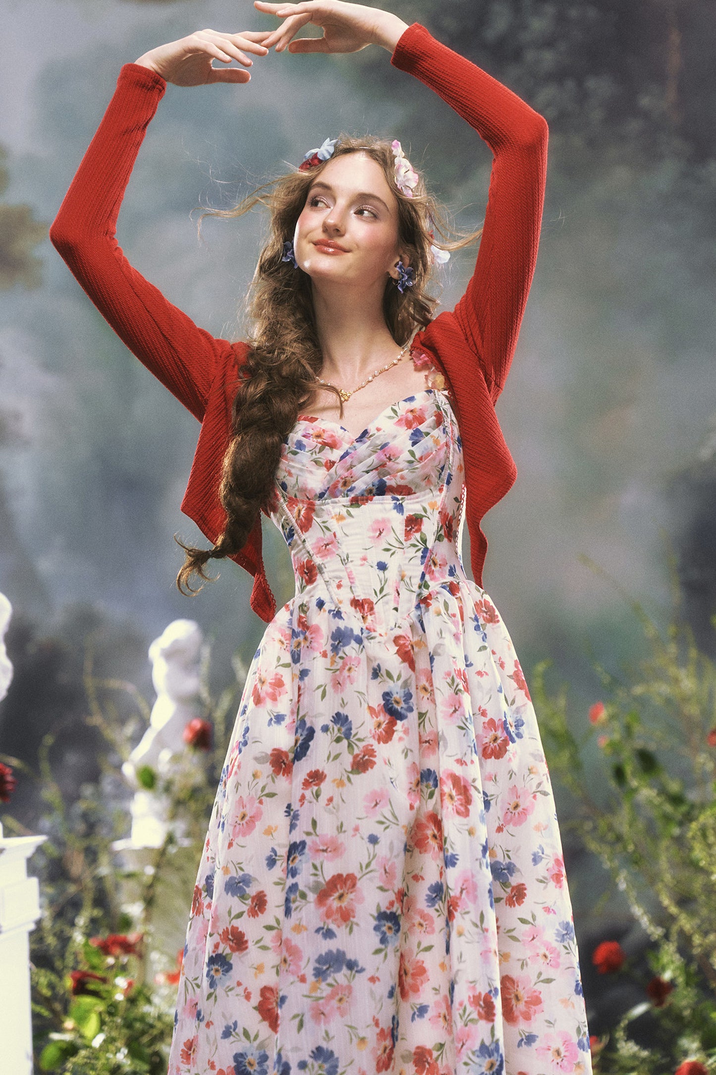 French Romantic Floral Printed Dress
