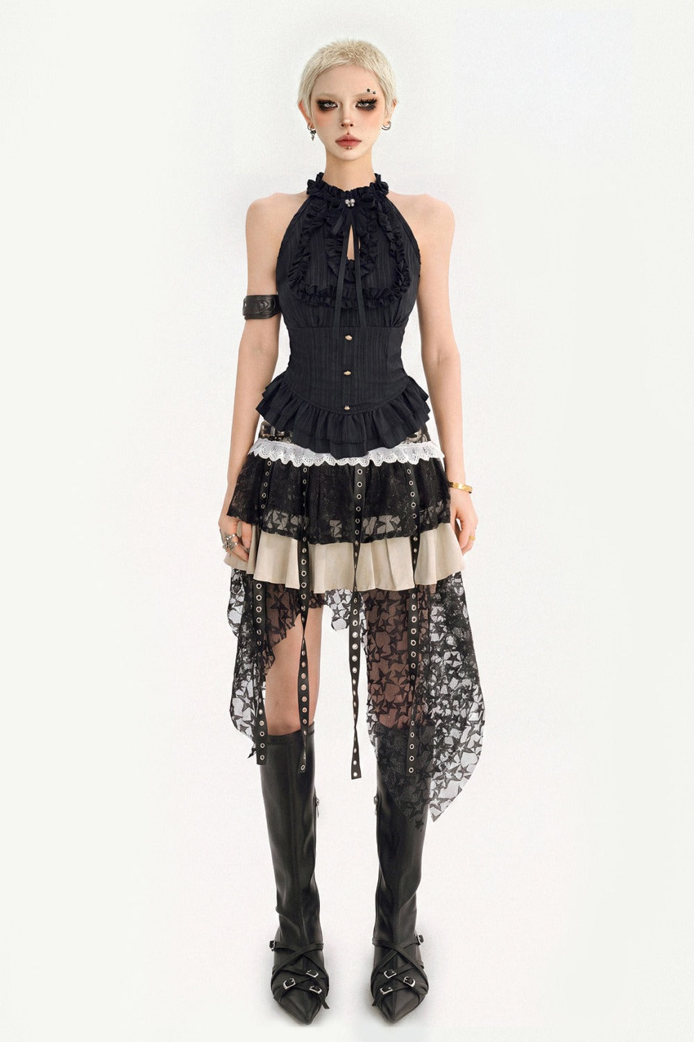 Irregular Hem Gothic Ruffle Top