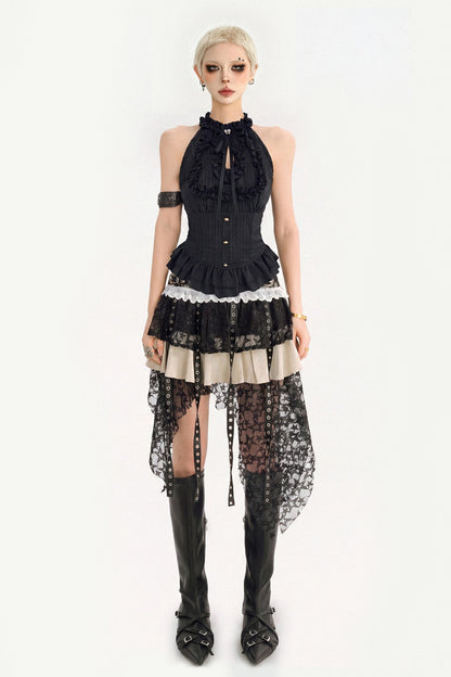 Irregular Hem Gothic Ruffle Top
