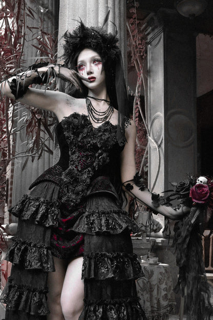 Ensemble blouse corset gothique en velours cramoisi