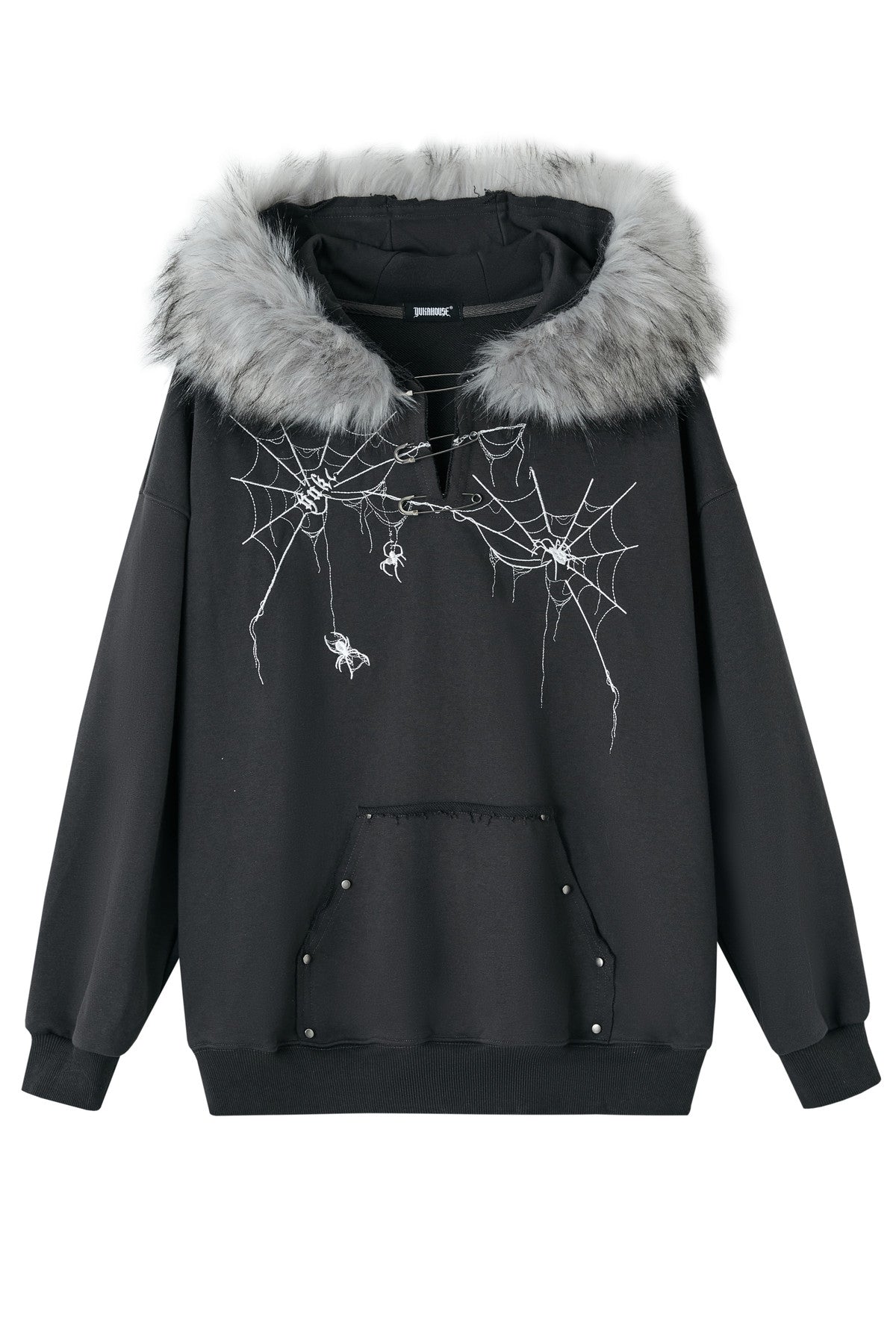 Spider Web Print Hooded Cat Ear Jacket