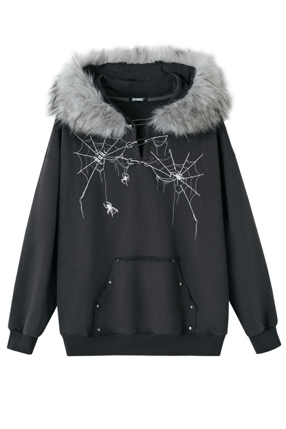 Spider Web Print Hooded Cat Ear Jacket