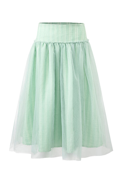 Mint Green Stripe Lyocell Cape and Tulle Skirt Set-Up