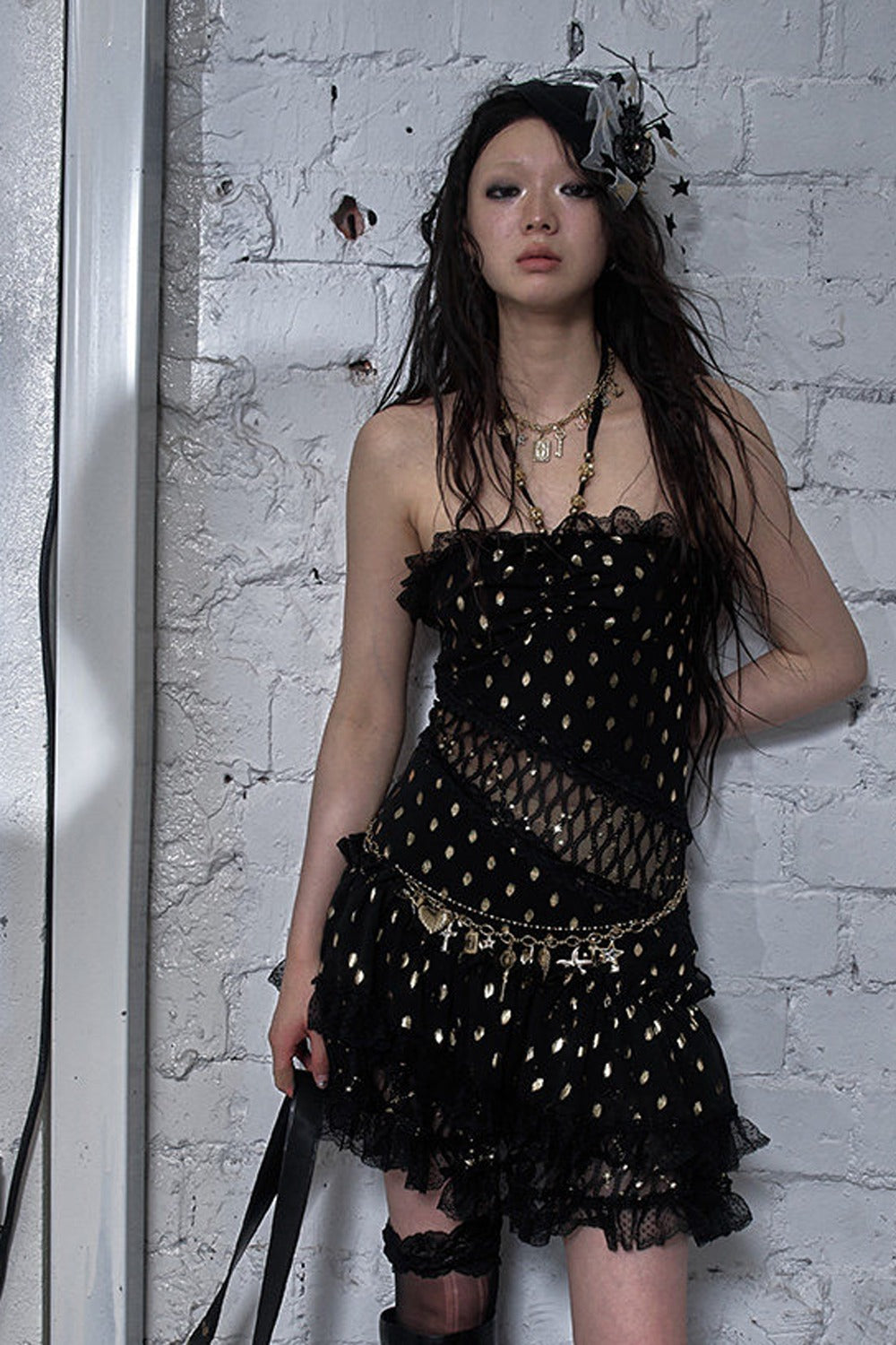 Polka Dot Gold Foil Lace Dress