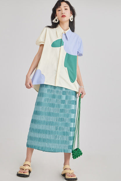 Gradient Pleated Elastic Waist Skirt
