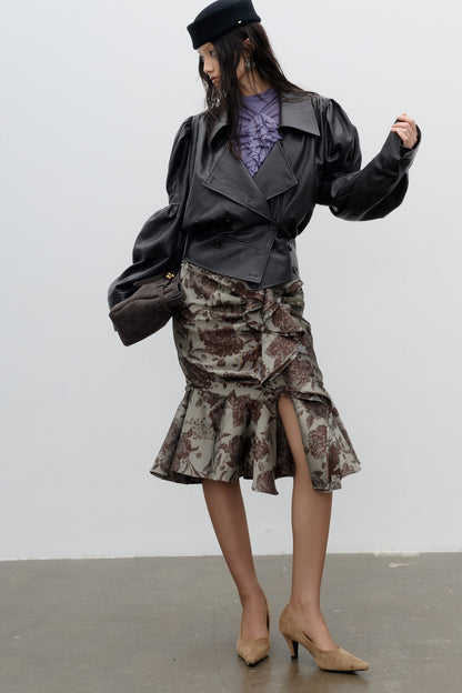 Floral Jacquard Ruffle Skirt