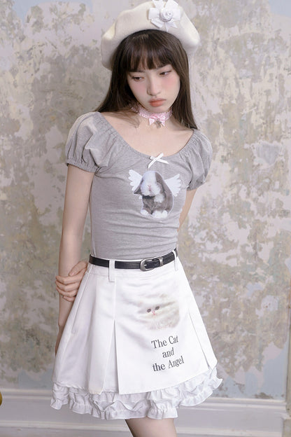 Cat Bunny Bow Short Sleeve T-shirt