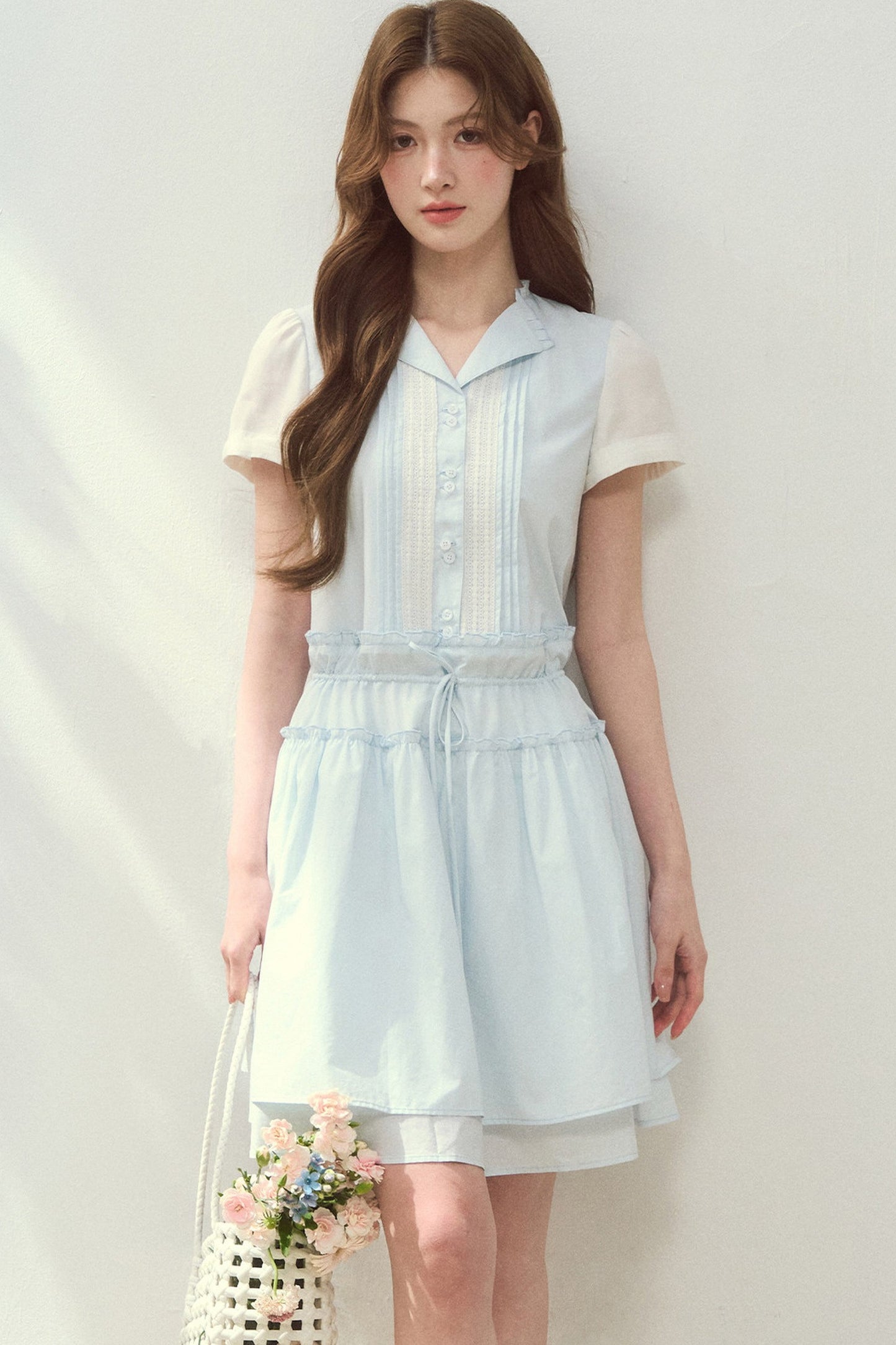 Sea Salt Blue Lyocell Layered Shirt Dress