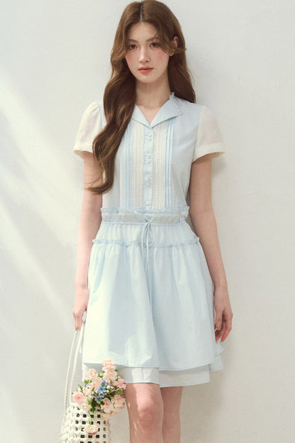 Sea Salt Blue Lyocell Layered Shirt Dress