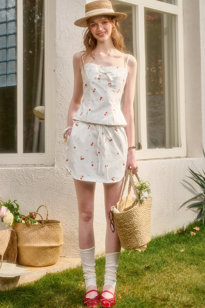 Cherry Print Shirt Top and Skirt Set-Up