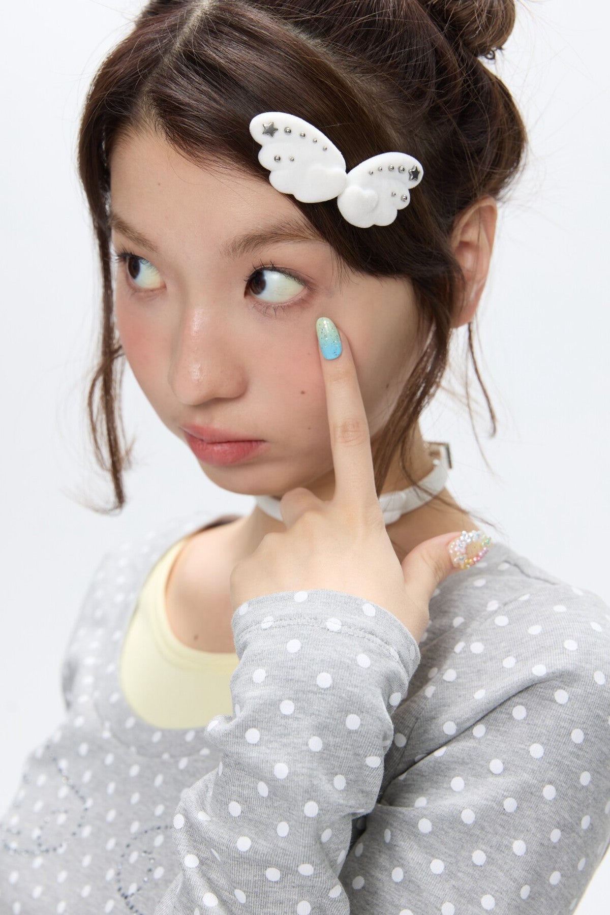 White Cloud Wing Flocked Side Bangs Clip
