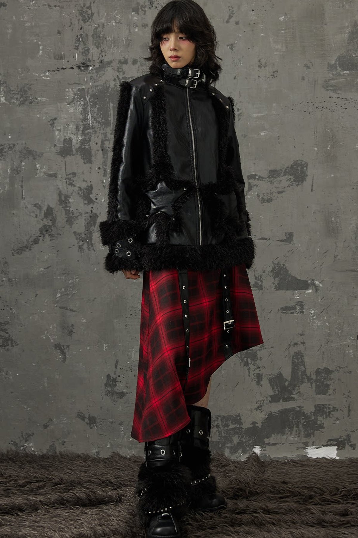 Punk-Star-Patchworkjacke mit Fell
