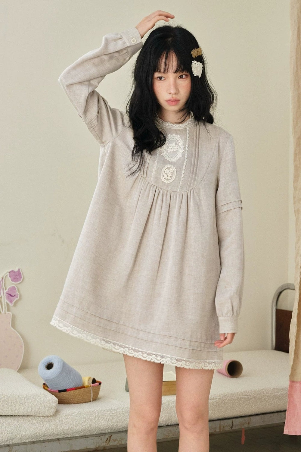 Tencel Linen Lace Applique Doll Dress