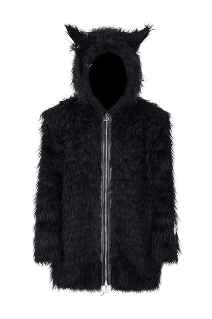 3D Cat Ears Hooded Faux Fur Jacket