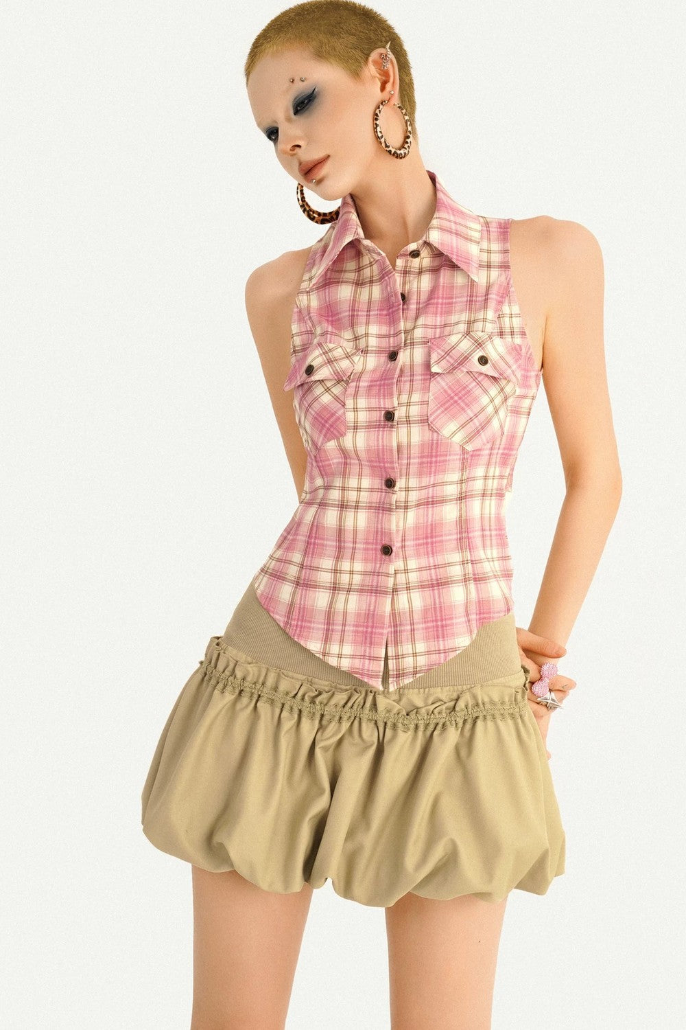 Retro Plaid Halter Vest