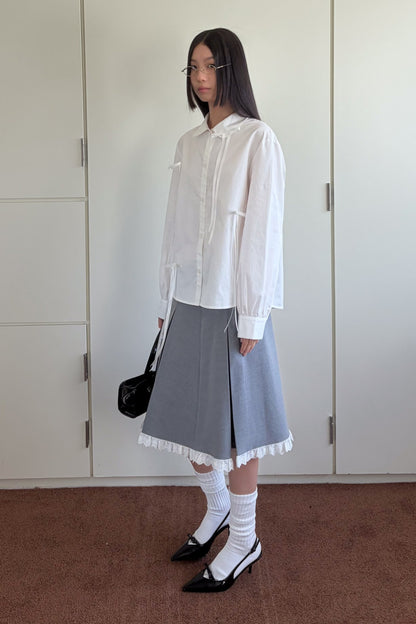 Pleated White Bow Doll Collar Shirt