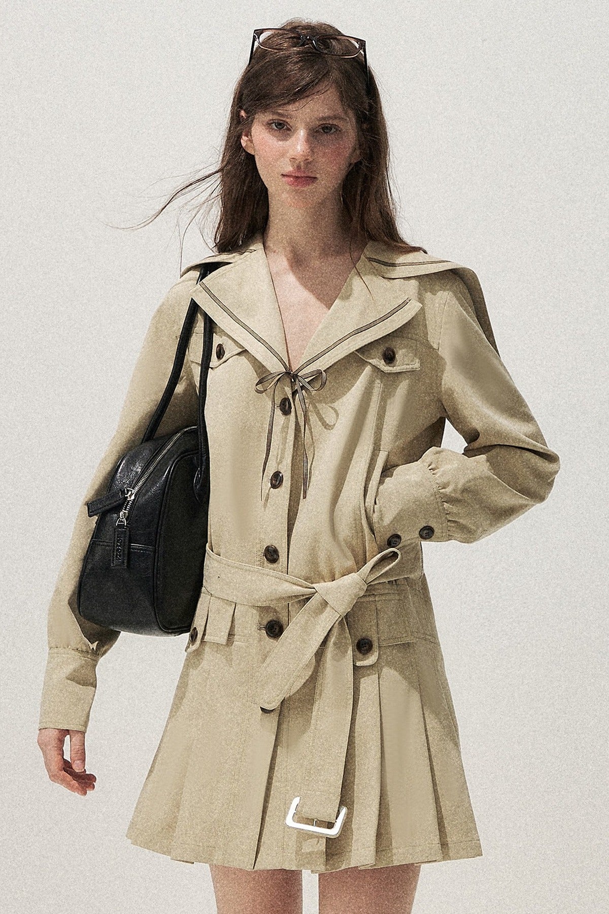 Navy Collar Khaki Trench Coat Dress
