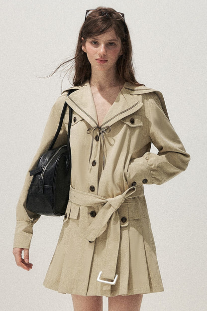Navy Collar Khaki Trench Coat Dress