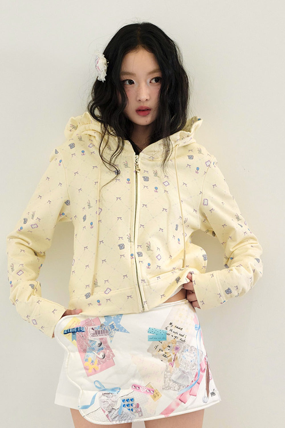 Bunny Print Hooded Sweatshirt Jacket
