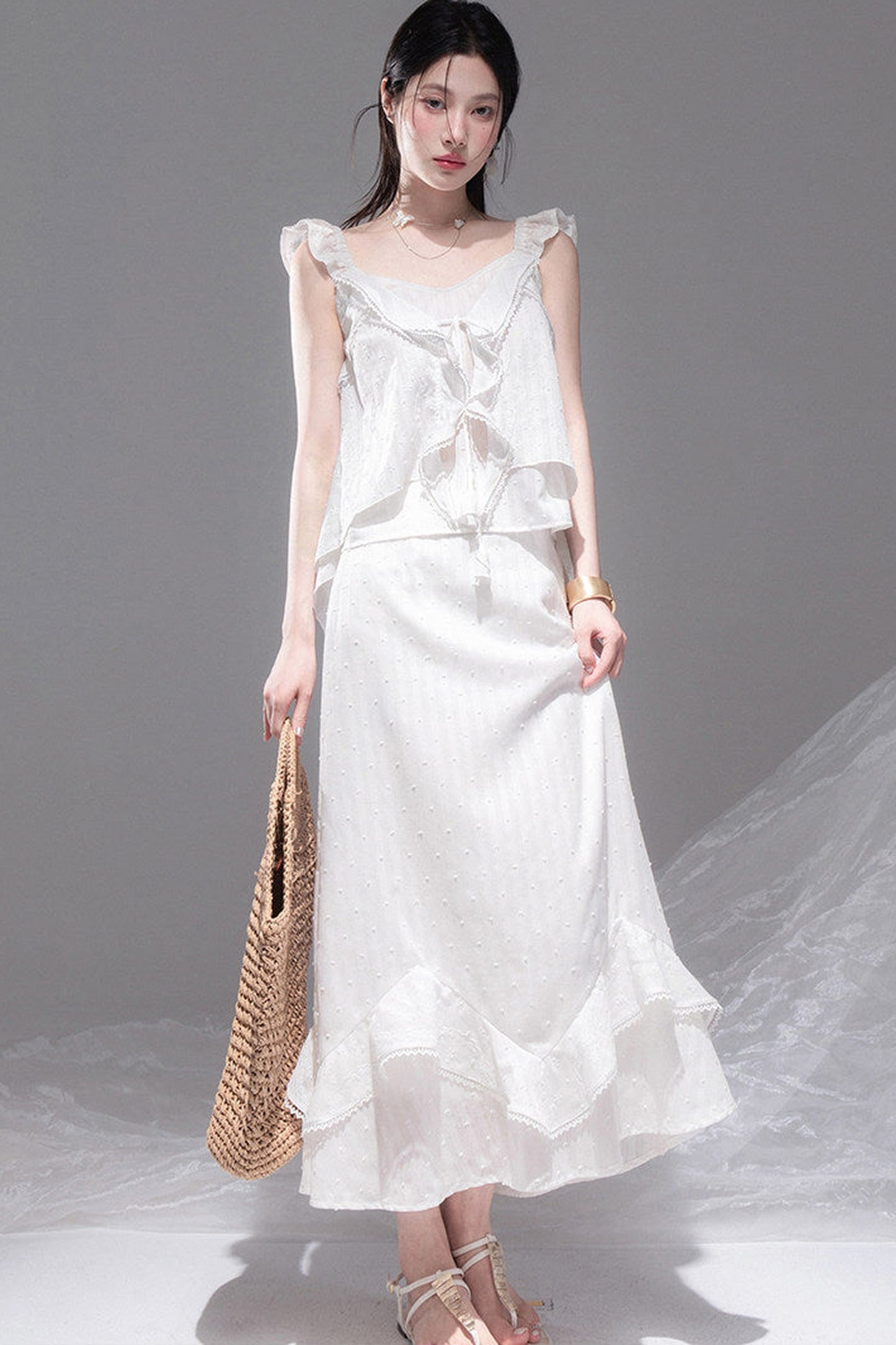 Daytime Clouds Ruffle Mermaid Skirt Set-Up