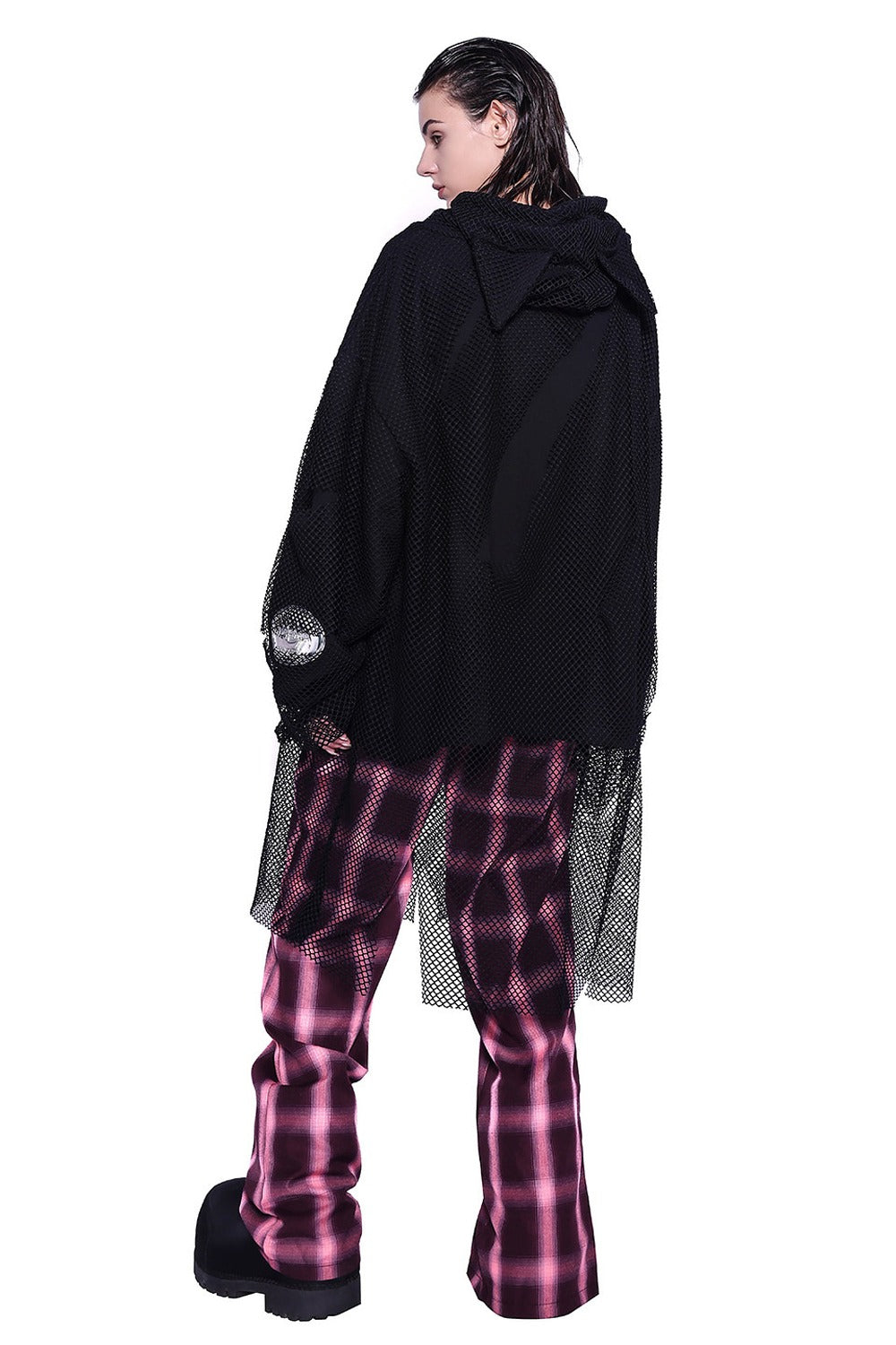 Cat Ear Layered Mesh Hooded Sweatshirt