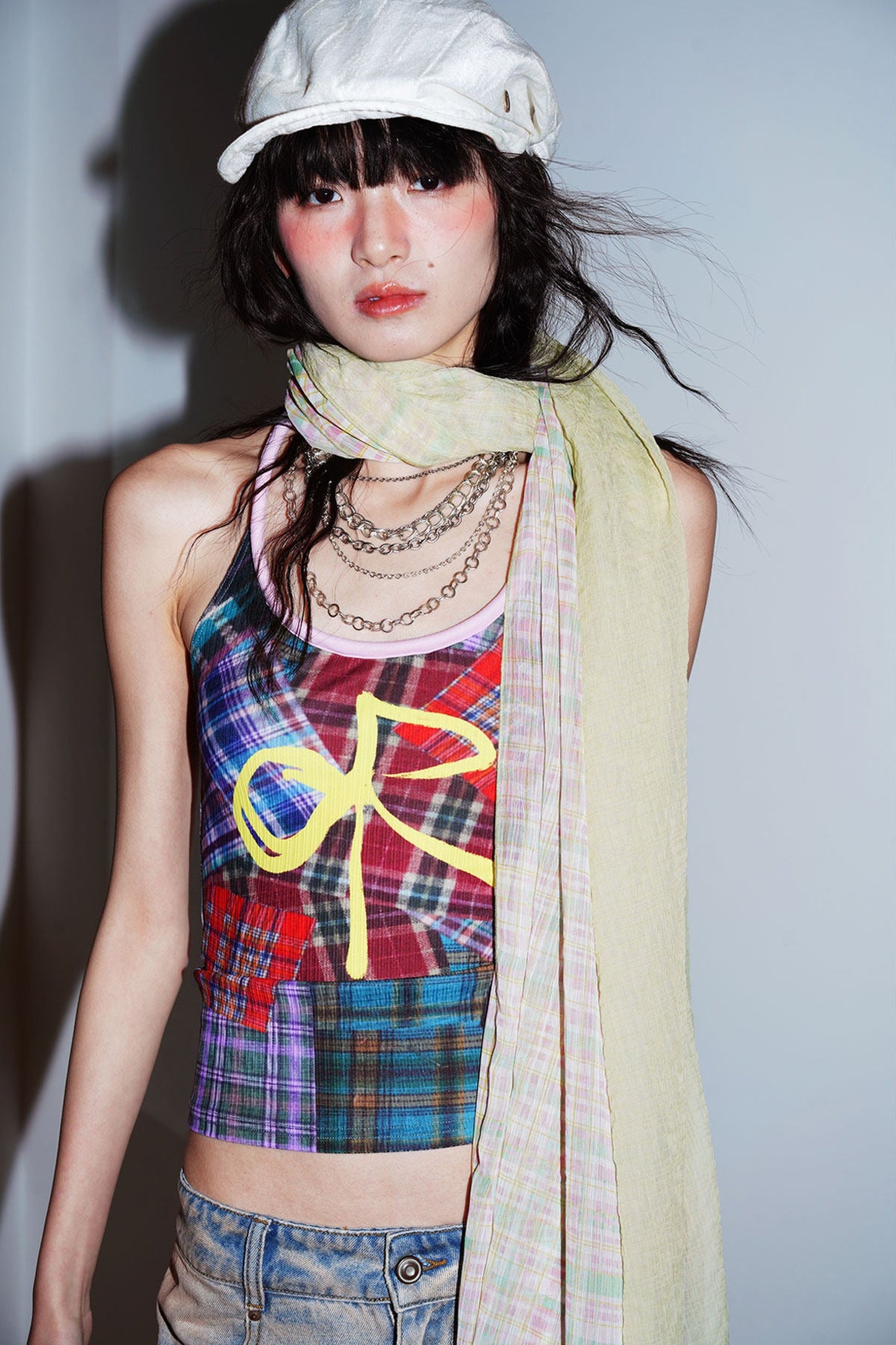 Color-Block Plaid Bow Camisole