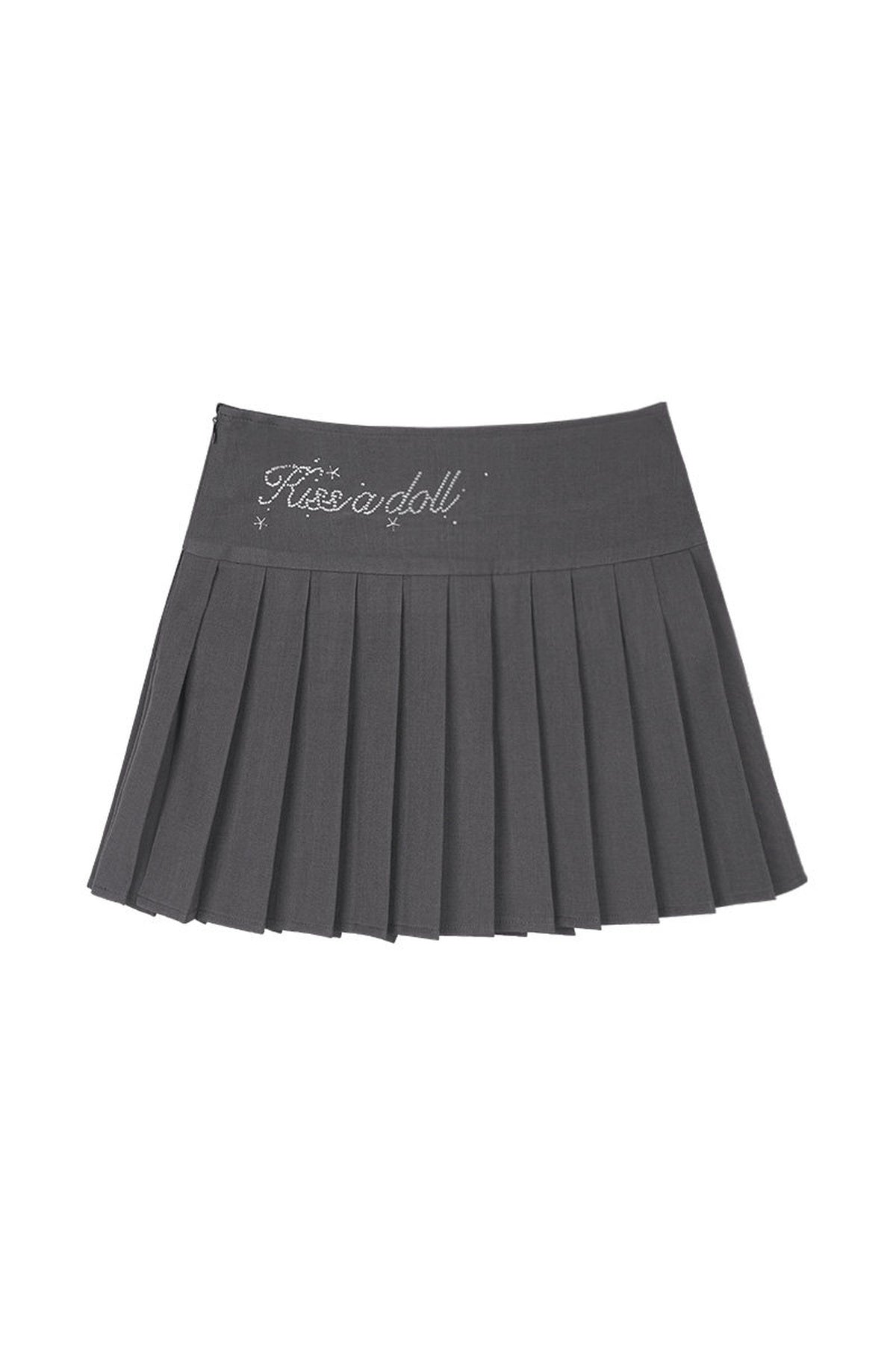 Graues Top mit Spitzen-Matrosenkragen und Rock-Set