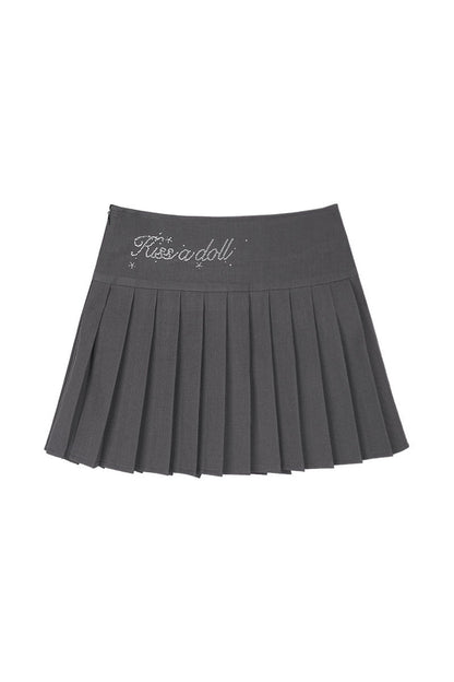 Graues Top mit Spitzen-Matrosenkragen und Rock-Set