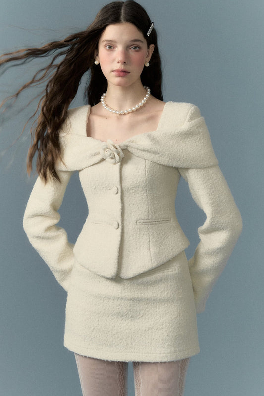 Woven Tweed Jacket and Fishtail Skirt Set-Up