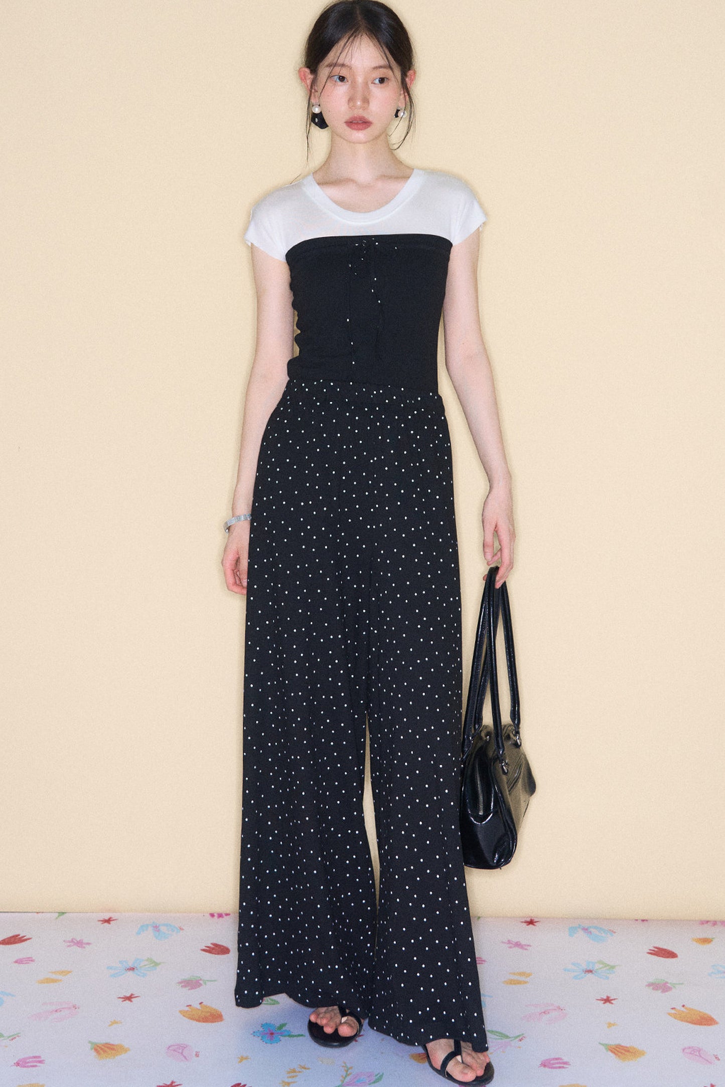 Retro Polka Dot Foldable Strapless Wide Leg Trousers