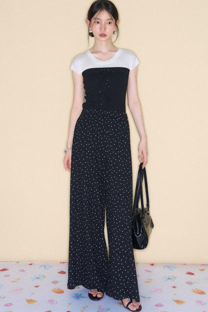 Retro Polka Dot Foldable Strapless Wide Leg Trousers