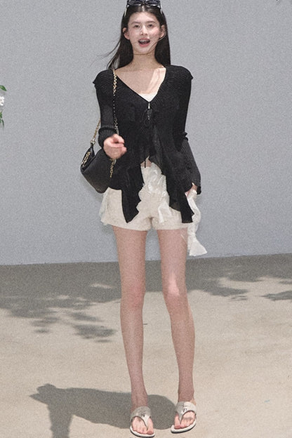 Shimmer V-Neck Long-Sleeve Cardigan Top