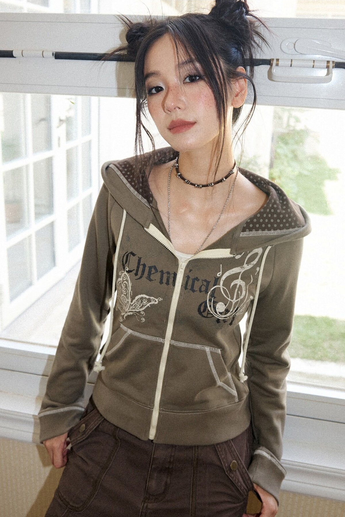 Butterfly Print Cotton Hooded Cardigan