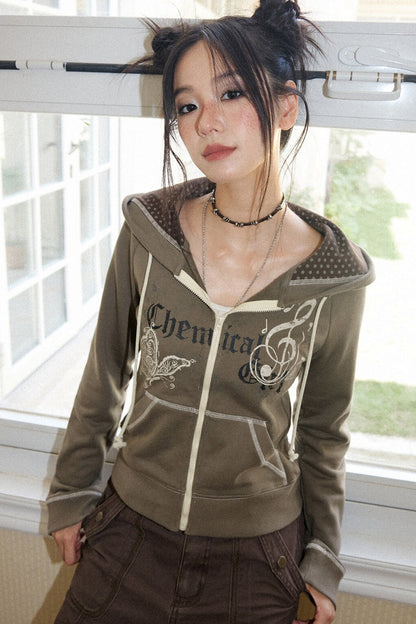 Butterfly Print Cotton Hooded Cardigan