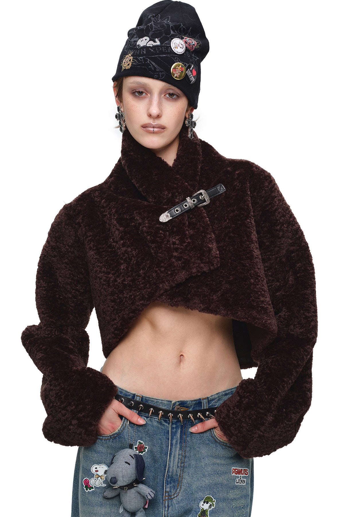 Belted Long Sleeve Leopard Fur Coat
