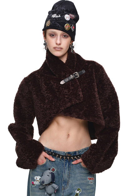 Belted Long Sleeve Leopard Fur Coat