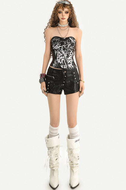 Tube-Top mit Graffiti-Print und Nieten