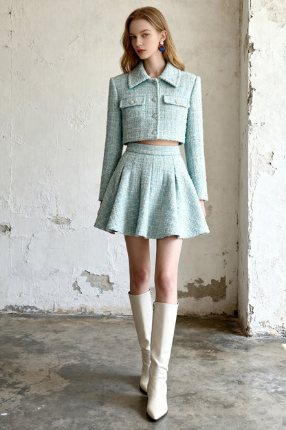 Cropped Jacket Pleated Skirt Set