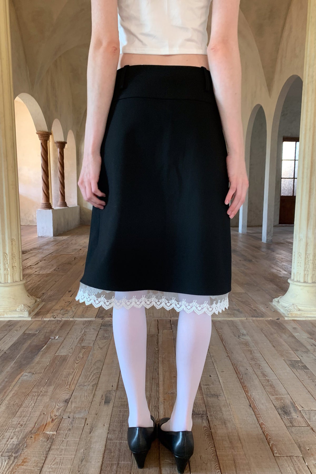 Black Lace Collar Jacket and Skirt Set-Up