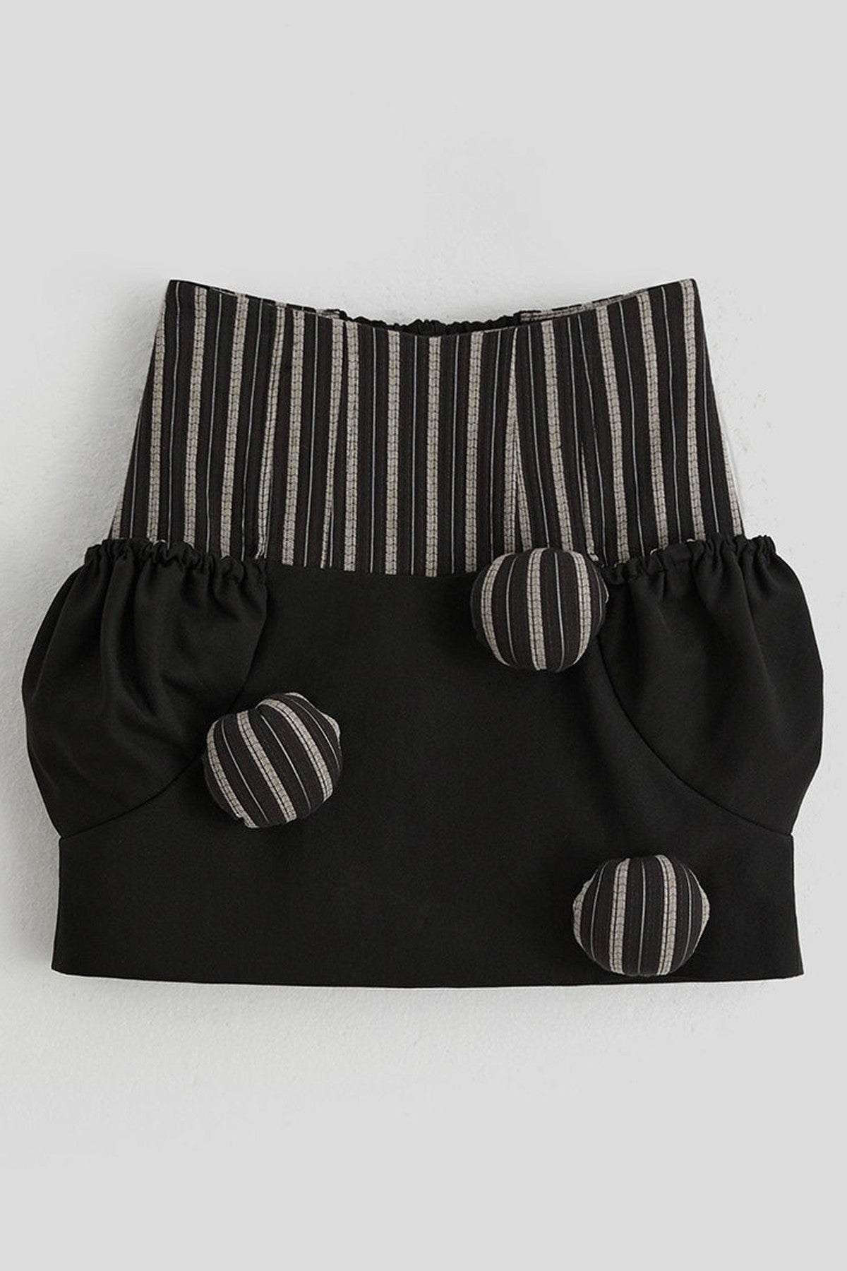 High-Waisted Straight Ball-Decorated Striped Patchwork Skirt