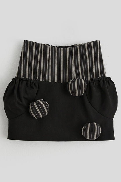 High-Waisted Straight Ball-Decorated Striped Patchwork Skirt