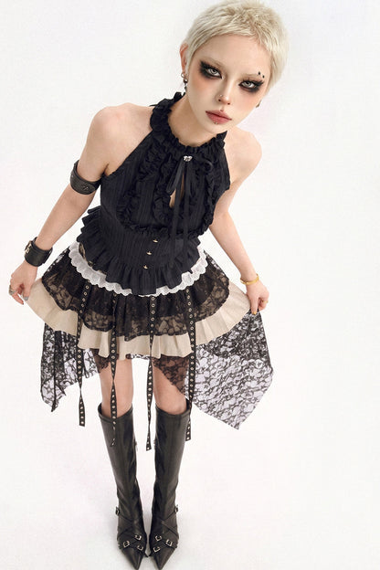 Irregular Hem Gothic Ruffle Top