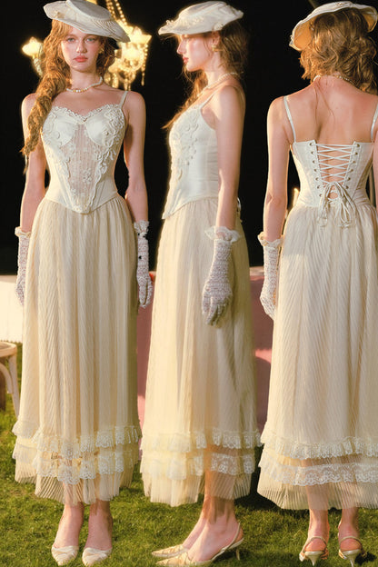 White Rose Fishbone Camisole and Skirt Set-Up