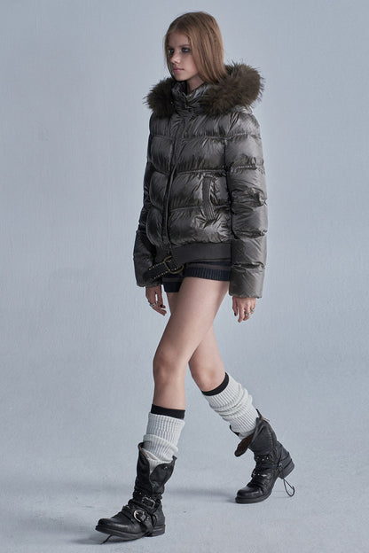Silver Foil Fur Collar Jacket
