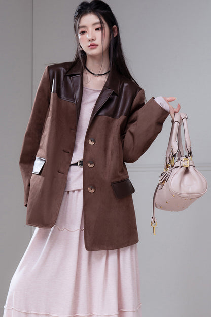 Caramel Truffle Suede Patchwork Suit
